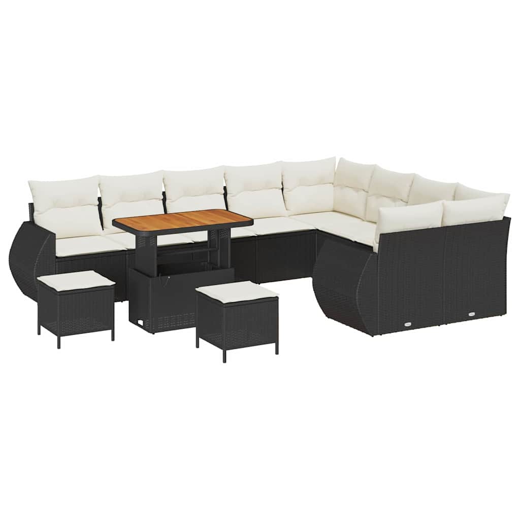 Conjunto de Sofá de Jardim 12 pcs Preto e creme 90 x 55 x 71 cm