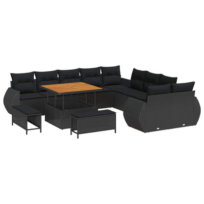 Conjunto de Sofá de Jardim com almofada 13 pcs Preto
