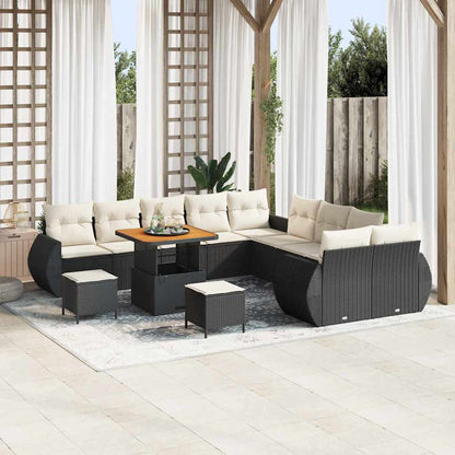 Conjunto de Sofá de Jardim com almofada 13 pcs Preto e creme