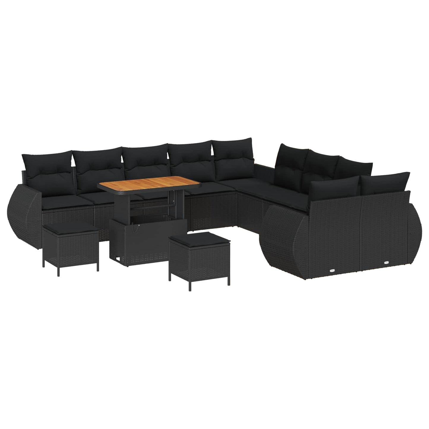 Conjunto de Sofá de Jardim com almofada 13 pcs Preto