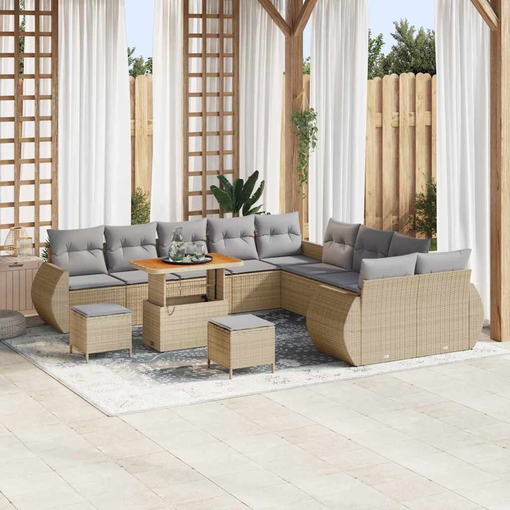 Conjunto de Sofá de Jardim Manual 13 pcs bege e cinzento claro