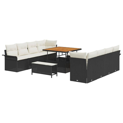 Conjunto de Sofá de Jardim com almofada 11 pcs Preto e Creme