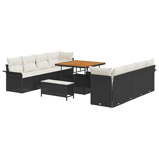 Conjunto de Sofá de Jardim com almofada 11 pcs Preto e Creme