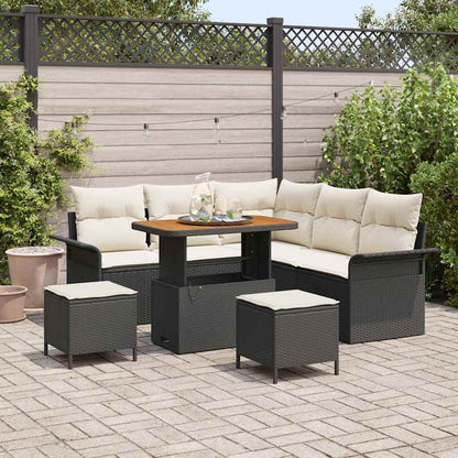 Conjunto de Sofá de Jardim com almofada 8 pcs Preto e Creme