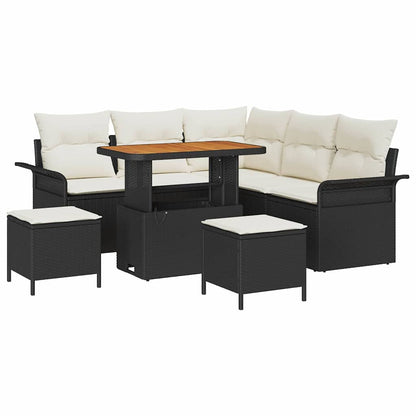 Conjunto de Sofá de Jardim com almofada 8 pcs Preto e Creme