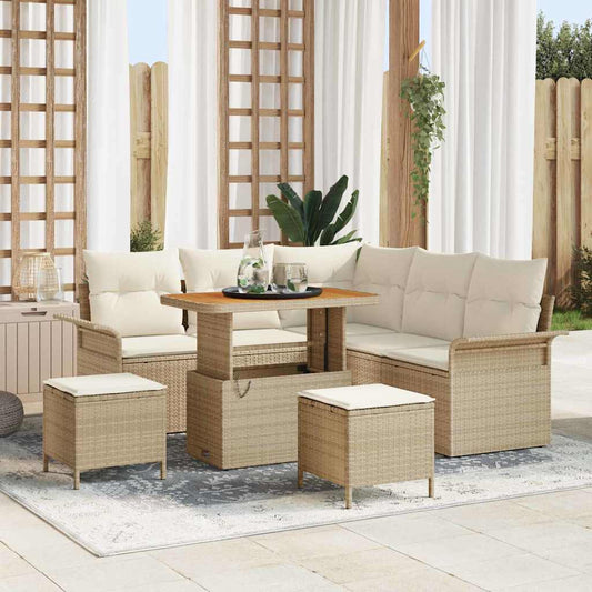 Conjunto de Sofá de Jardim com almofada 8 pcs Bege e Creme