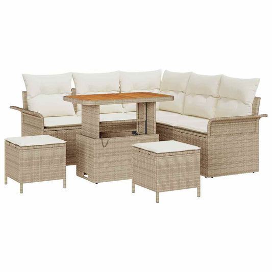 Conjunto de Sofá de Jardim com almofada 8 pcs Bege e Creme