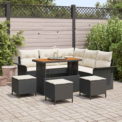 Conjunto de Sofá de Jardim com almofada 9 pcs Preto e Creme