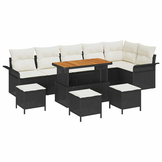 Conjunto de Sofá de Jardim com almofada 10 pcs Preto e Creme