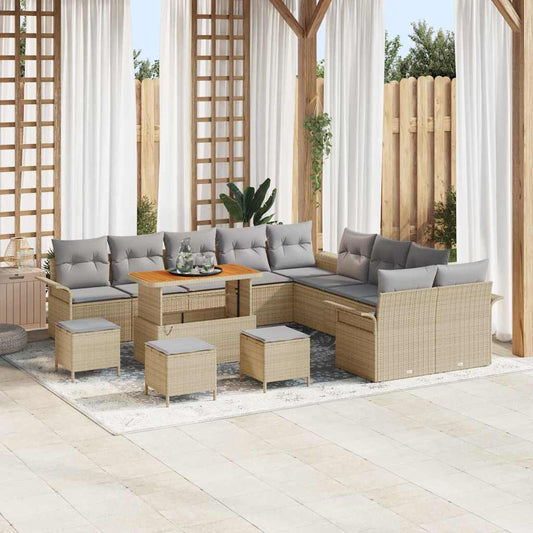Conjunto de Sofá de Jardim 14 pcs Bege e Cinza Claro