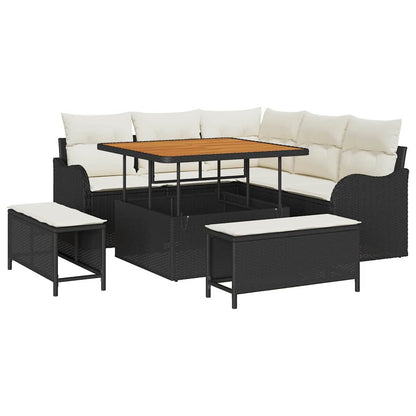 Conjunto de Sofá de Jardim com almofada 8 pcs Preto e Creme
