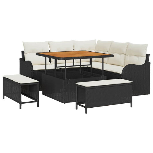 Conjunto de Sofá de Jardim com almofada 8 pcs Preto e Creme