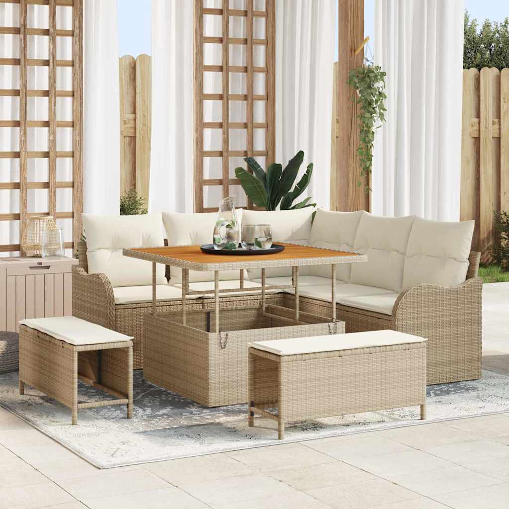 Conjunto de Sofá de Jardim 8 pcs Bege e Creme 100 x 100 x 71 cm