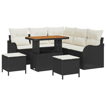 Conjunto de Sofá de Jardim 8 pcs Preto e Creme 90 x 55 x 71 cm