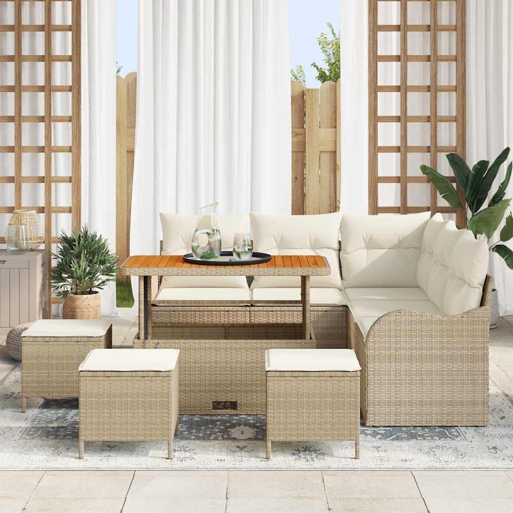 Conjunto de Sofá de Jardim 9 pcs Bege e Creme 110 x 55 x 71 cm