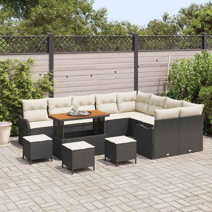 Conjunto de Sofá de Jardim com almofada 13 pcs Preto e Creme