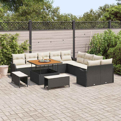 Conjunto de Sofá de Jardim com almofada 13 pcs Preto e Creme