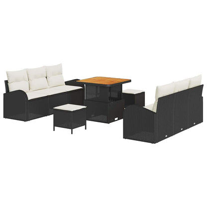Conjunto de Sofá de Jardim 9 pcs Preto e Creme 80 x 80 x 71 cm