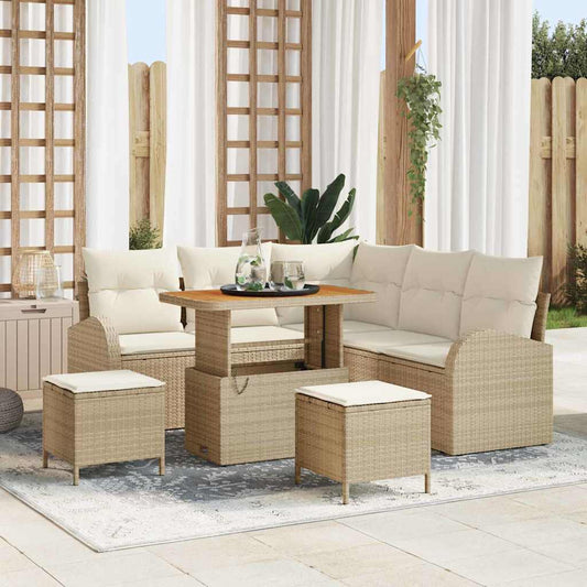 Conjunto de Sofá de Jardim 8 pcs Bege e Creme 90 x 55 x 71 cm
