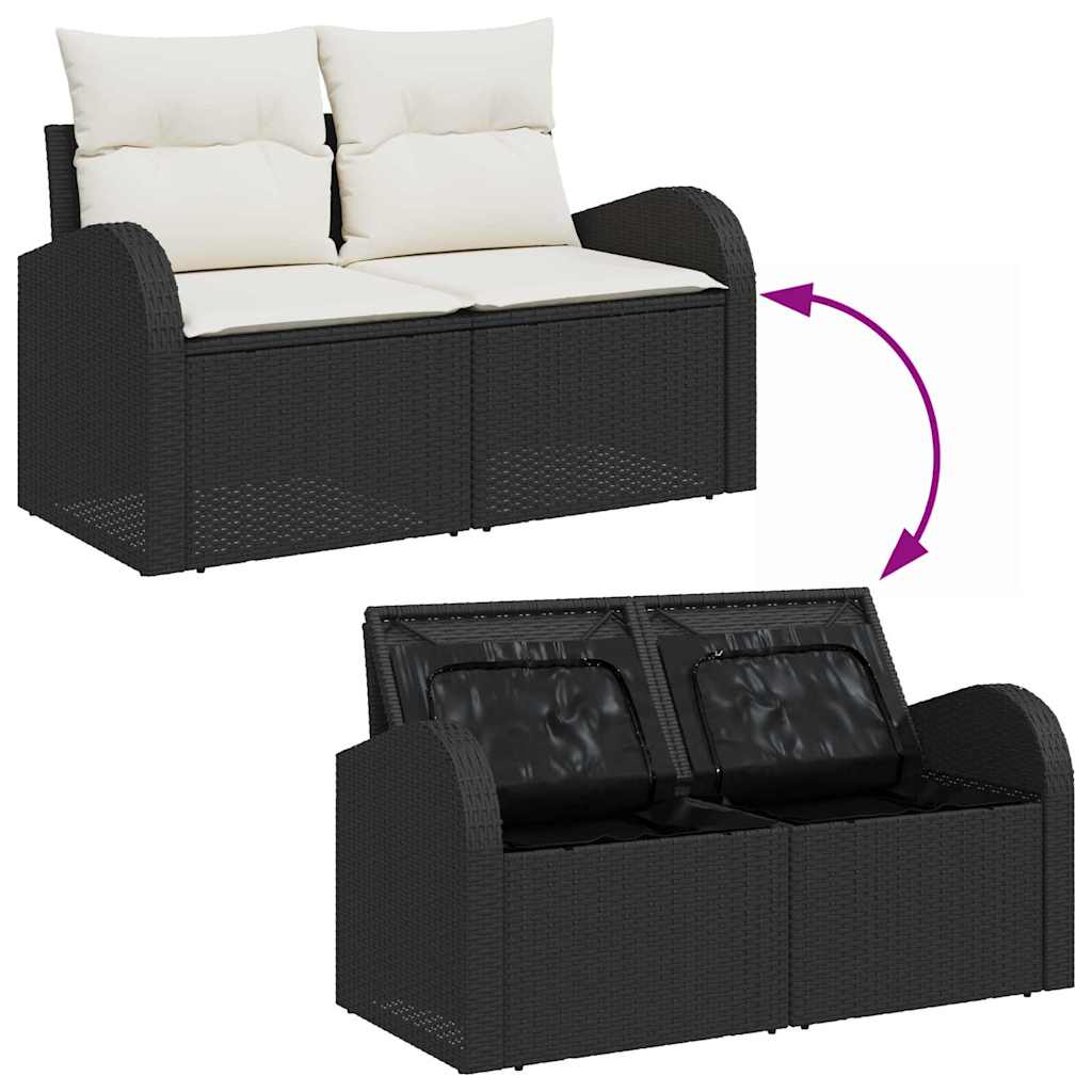 Conjunto de Sofá de Jardim 9 pcs Preto e Creme 110 x 55 x 71 cm