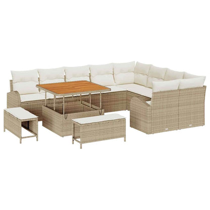 Conjunto de Sofá de Jardim com almofada 12 pcs Bege e Creme