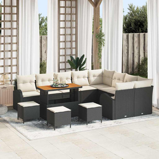 Conjunto de Sofá de Jardim com almofada 13 pcs Preto e Creme