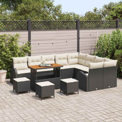 Conjunto de Sofá de Jardim com almofada 13 pcs Preto e Creme