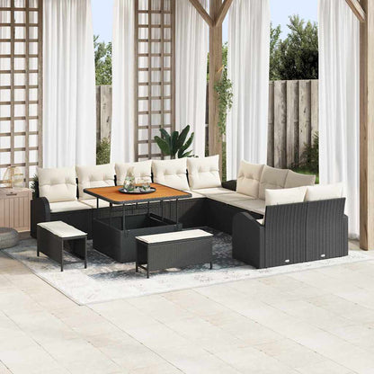Conjunto de Sofá de Jardim com almofada 13 pcs Preto e Creme