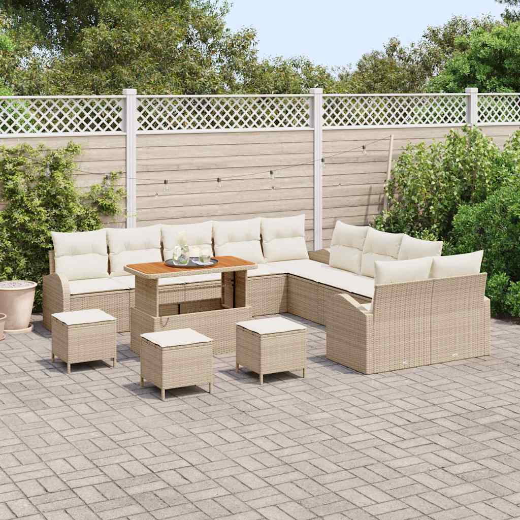Conjunto de Sofá de Jardim com almofada 14 pcs Bege e Creme