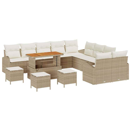 Conjunto de Sofá de Jardim com almofada 14 pcs Bege e Creme