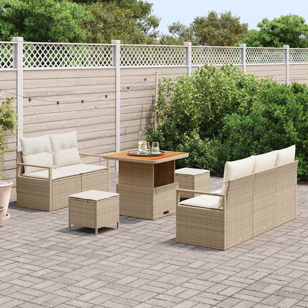 Conjunto de Sofá de Jardim com almofada 8 pcs Bege e Creme