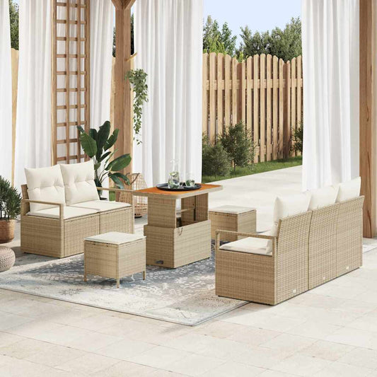 Conjunto de Sofá de Jardim com almofada 8 pcs Bege e Creme