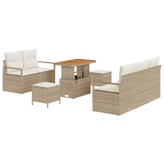 Conjunto de Sofá de Jardim com almofada 8 pcs Bege e Creme