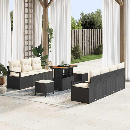 Conjunto de Sofá de Jardim 10 pcs Preto e Creme 90 x 55 x 71 cm