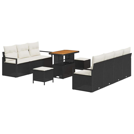 Conjunto de Sofá de Jardim 10 pcs Preto e Creme 90 x 55 x 71 cm