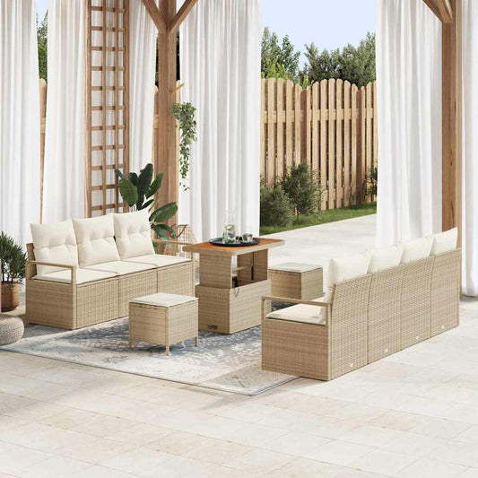Conjunto de Sofá de Jardim 10 pcs Bege e Creme 90 x 55 x 71 cm