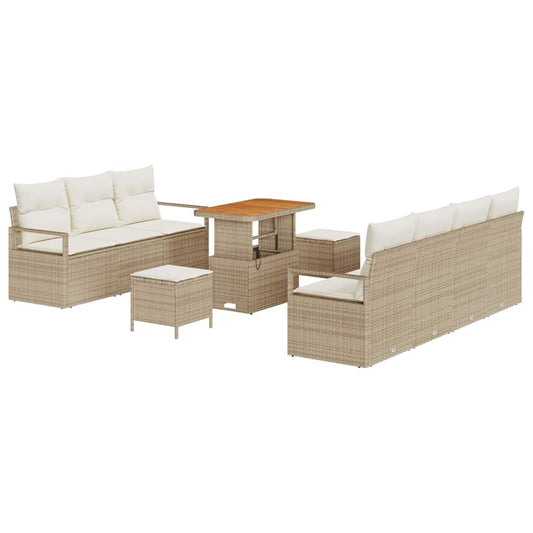 Conjunto de Sofá de Jardim 10 pcs Bege e Creme 90 x 55 x 71 cm