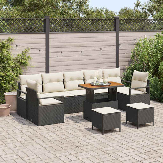 Conjunto de Sofá de Jardim 10 pcs Preto e Creme 90 x 55 x 71 cm