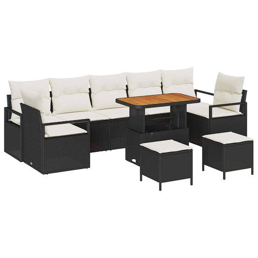 Conjunto de Sofá de Jardim 10 pcs Preto e Creme 90 x 55 x 71 cm