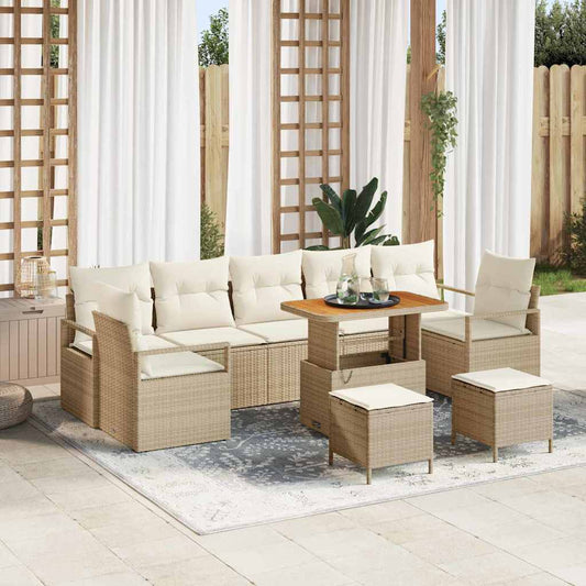 Conjunto de Sofá de Jardim 10 pcs Bege e Creme 90 x 55 x 71 cm