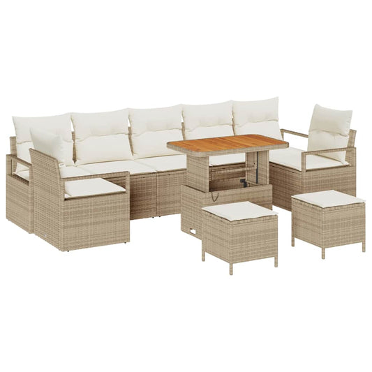 Conjunto de Sofá de Jardim 10 pcs Bege e Creme 90 x 55 x 71 cm