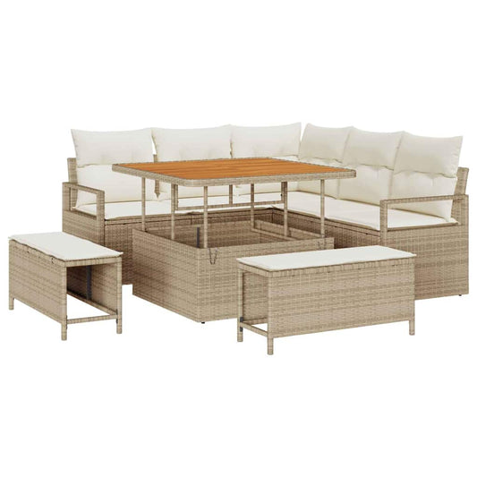 Conjunto de Sofá de Jardim 8 pcs Bege e Creme 100 x 100 x 71 cm