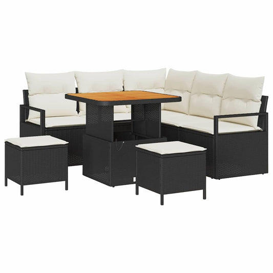 Conjunto de Sofá de Jardim 8 pcs Preto e Creme 80 x 80 x 71 cm