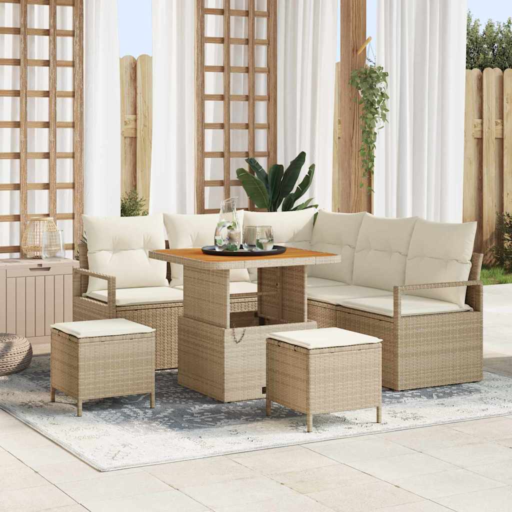 Conjunto de Sofá de Jardim com almofada 8 pcs Bege e Creme