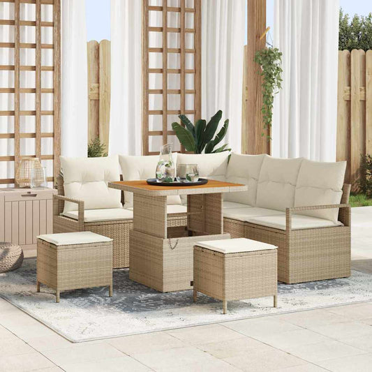 Conjunto de Sofá de Jardim com almofada 8 pcs Bege e Creme