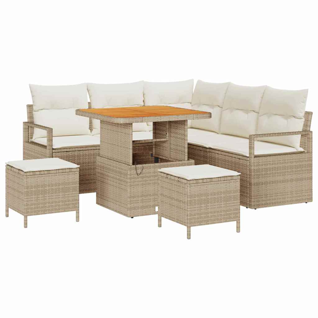 Conjunto de Sofá de Jardim com almofada 8 pcs Bege e Creme