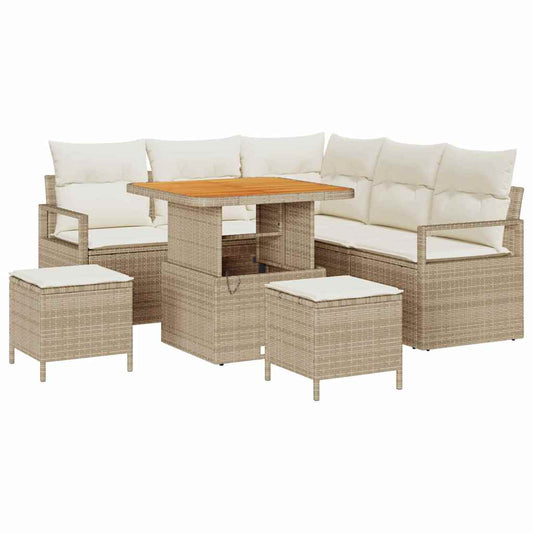 Conjunto de Sofá de Jardim com almofada 8 pcs Bege e Creme