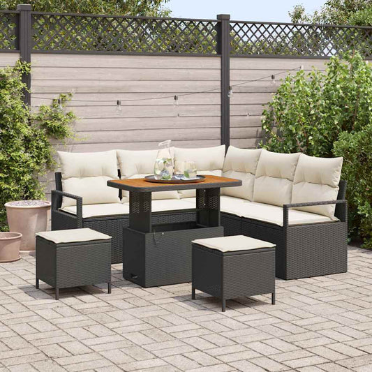 Conjunto de Sofá de Jardim 8 pcs Preto e Creme 90 x 55 x 71 cm