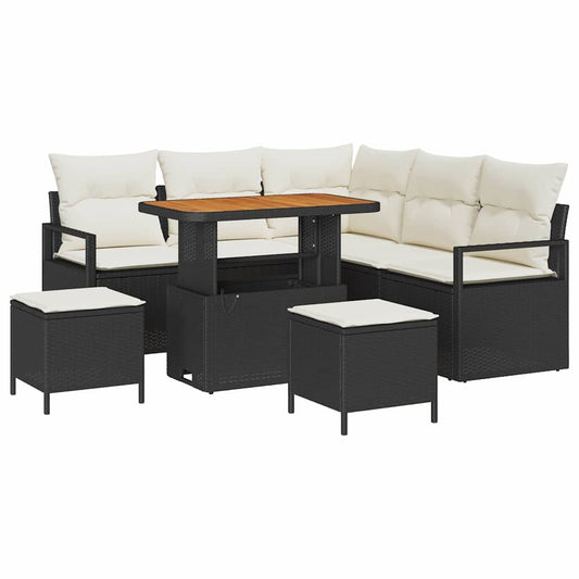 Conjunto de Sofá de Jardim 8 pcs Preto e Creme 90 x 55 x 71 cm