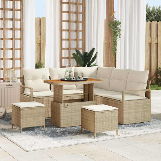 Conjunto de Sofá de Jardim 8 pcs Bege e Creme 90 x 55 x 71 cm